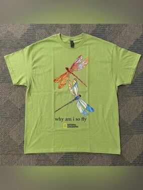 National Geographic Lime Green Dragonfly Graphic Tee with Colorful Wings